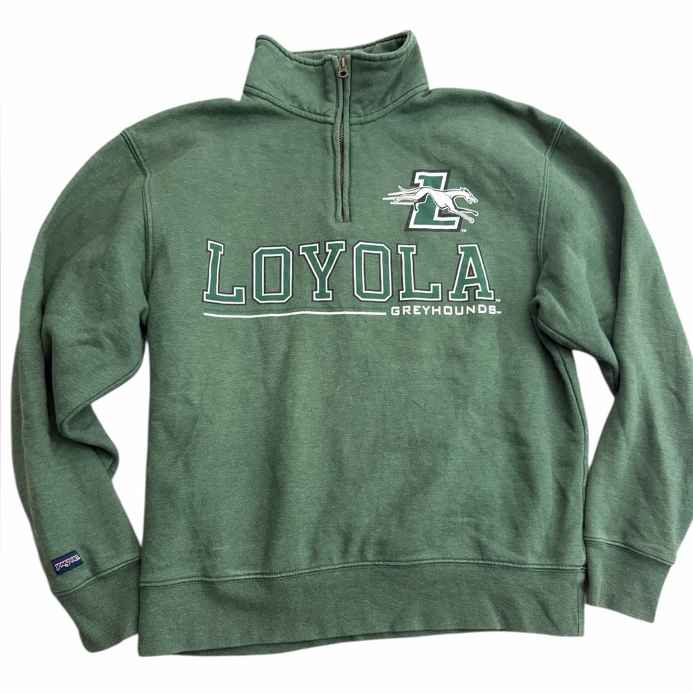 JanSport‎ Loyola Greyhounds Quarter Zip Sweatshirt Green Men’s Medium Pullover